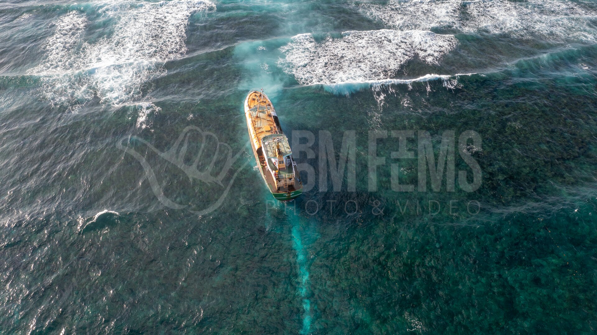 Aerial view of the Christina Debora on Cobblers Reef